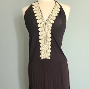 Long Maxi Black White Lace Halter Top Dress Perfect for Travel SZ M by Again
